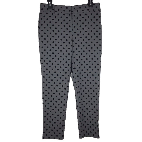 Ann Taylor Dress Pants Grey Black Polka Dot Mid Rise Straight Leg Crop Size 4 - Picture 1 of 5